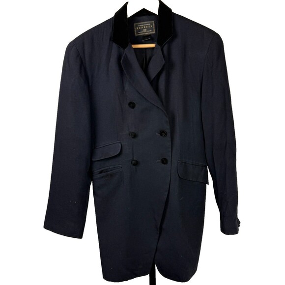 Express Tux Vintage 90s Black Tuxedo Jacket Velvet Trim 10 Wool Blend USA Made - Picture 1 of 11